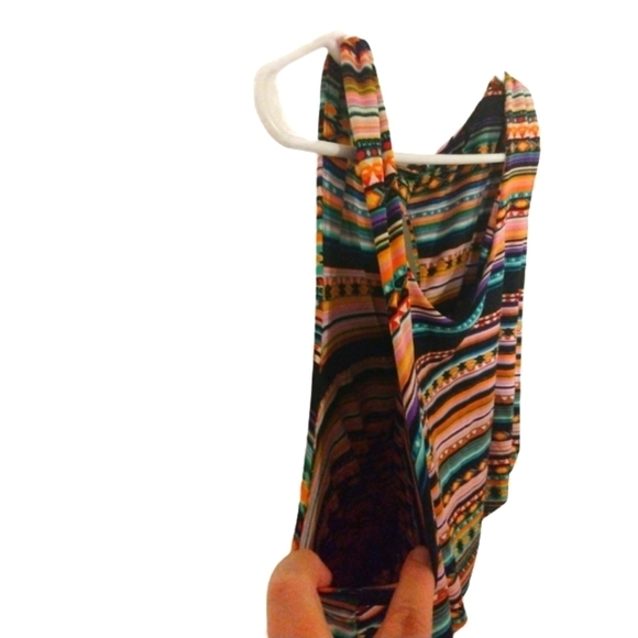 Expresso Aztec Pattern Multicolored Tank Elastic Gathered Waist Capri Romper XL - Picture 2 of 8